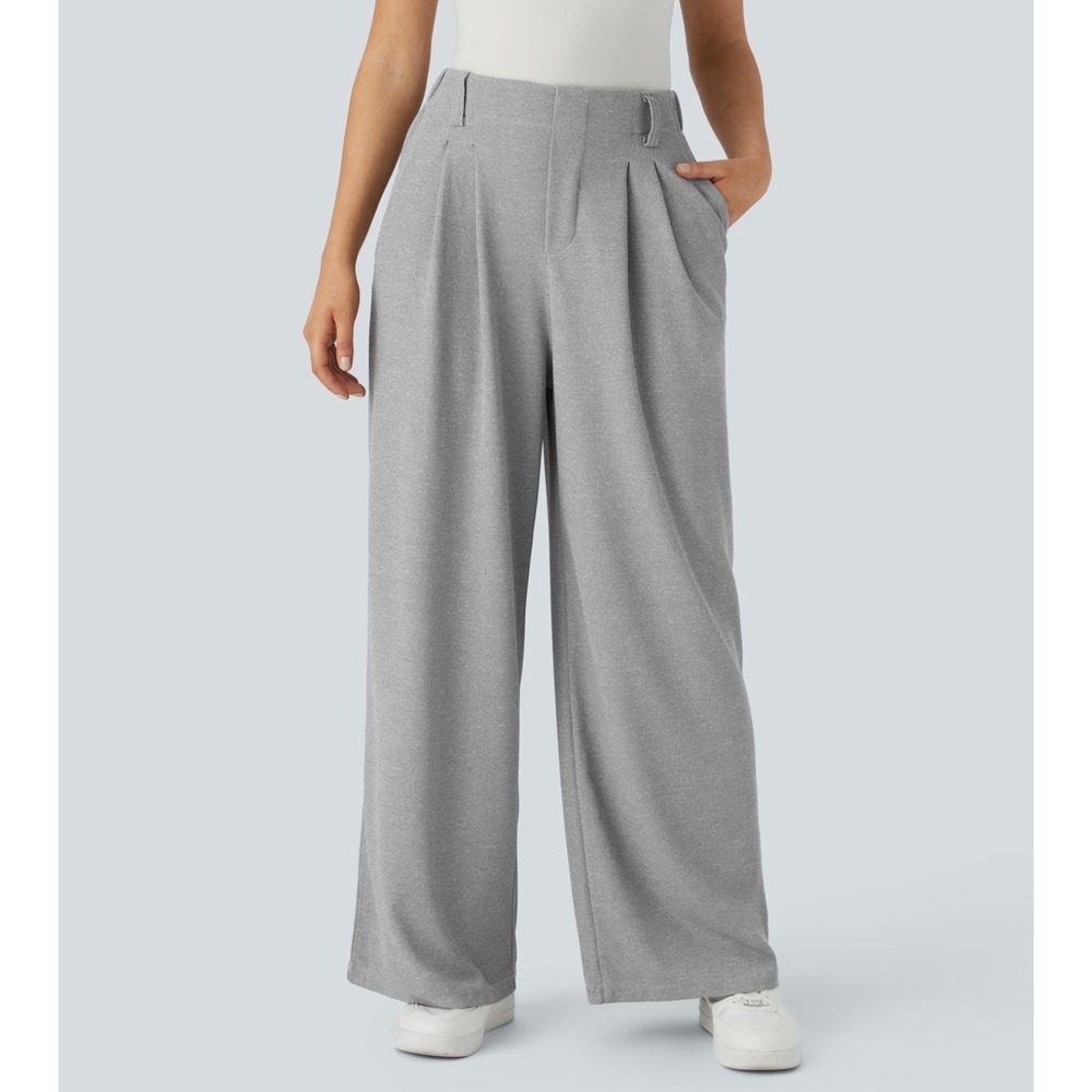Halara Flex High Waisted Pocket Wide Leg Waffle Work Pants Grey Large
